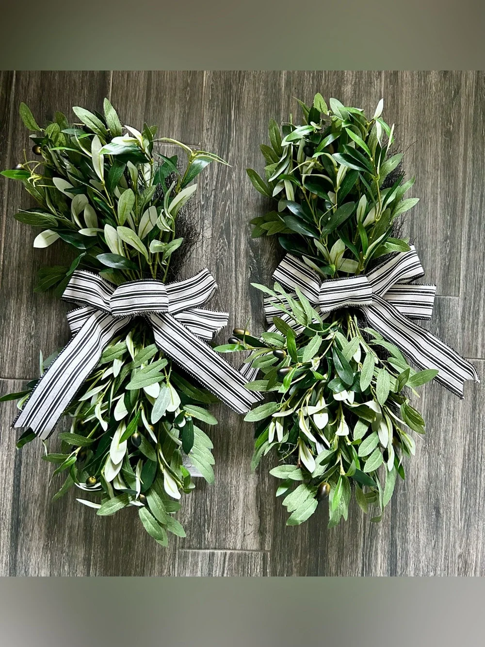 Green Faux Olive Swag Pair Bows farmhouse rustic greenery decor
